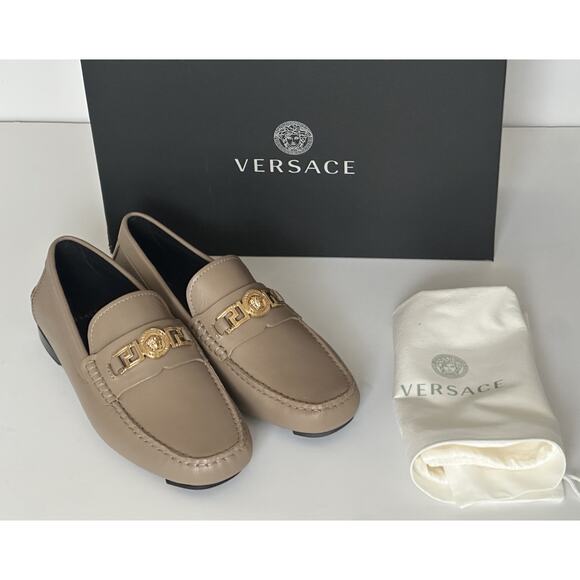 VERSACE Medusa Men's Taupe Leather Driver Shoes 7 US (40 Euro) 1009707 NIB $850 - Picture 13 of 16